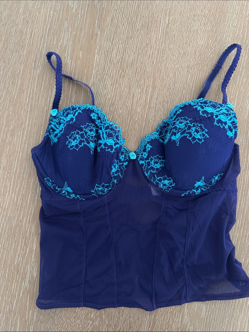 Gilligan & O'Malley Navy and Turquoise Lace Longline Bustier